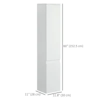kleankin Tall Bathroom Cabinet, Freestanding Storage Organizer with Adjustable Shelves and Cupboards, 11.8" x 11" x 6", White(m-3)