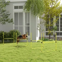 PawHut 4 Piece Dog Agility Set with Adjustable Height Jump Bars, Carry Bag, Displacing Top Bar, Yellow Yellow(m-10)