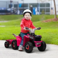 Aosom 6V Electric Toy Car with Back Trailer, Forward Backward, Wear-Resistant Wheels for Ages 18-36 Months, Pink(m-1)