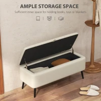 HOMCOM 40" Ottoman with Storage, Linen Upholstered Storage Ottoman Bench with Steel Legs for Living Room, Bedroom Cream White(m-4)