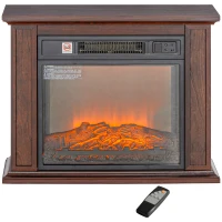 HOMCOM 26" Freestanding Electric Fireplace with Mantel, 1400W Replaceable Fireplace Insert Heater with 3D Flame Effect, Brown(m-1)