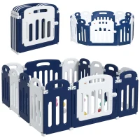 Qaba Foldable Baby Playpen, 57" x 57" Baby Play Yard, Kids Activity Center with Anti-Slip Base, 14 Panels(m-11)