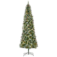 HOMCOM 9ft Pre-Lit Snow-Dipped Artificial Christmas Tree with Realistic Branches, 460 LED Lights, Pine Cones, Red Berries and 1298 Tips(m-11)