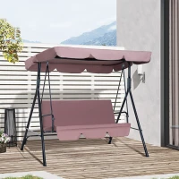 Outsunny 3-Seat Outdoor Patio Swing Chair with Removable Cushion, Steel Frame Stand and Adjustable Tilt Canopy for Patio, Garden, Poolside, Balcony, Backyard, Brown(m-2)