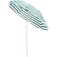Outsunny 6FT Round Beach Umbrella with Tilt Mechanism, Outdoor UV Protection Sun Shaded Canopy with Push Button, Striped Green(m-2)