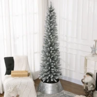 HOMCOM 7ft Artificial Christmas Tree, Snow Flocked Branches, Metal Base, Pencil Xmas Tree(m-10)