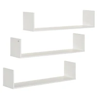 HOMCOM Set of 3 31.5" Wooden U-Shaped Floating Shelves Set Wall Mounted Hanging Bookshelf CD DVD Storage Display for Bedroom Living Room Kitchen, White(m-2)
