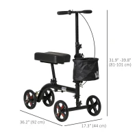 HOMCOM Knee Scooter, Foldable Steerable Knee Walker with Dual Braking System, Basket, 8" Wheels, Height Adjustable Leg Rest and Handles, Crutch Alternative for Foot Injuries, Black(m-3)