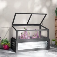 Outsunny Raised Garden Flower Bed Kit with Lean-to Greenhouse, Wooden Cold Frame Planter, 41" x 22.5" x 28.25", Gray(m-9)