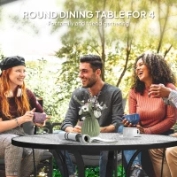 Outsunny 38" Round Patio Table with Umbrella Hole, Tempered Glass Outdoor Dining Table, Black(m-6)