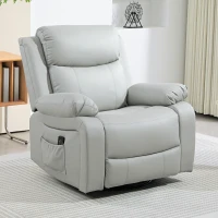 HOMCOM PU Leather Reclining Chair with Vibration Massage Rocker, Swivel Base, Rocking Function, Remote Control, Light Grey(m-1)