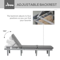 Outsunny Chaise Lounge Chair for Outdoor, Wood Outdoor Chaise Lounge with 4-Position Adjustable Backrest and Cushion, Reclining Beach Lounge Chair for Deck, Pool, Lawn and Sunbathing, Gray(m-4)