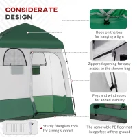 Outsunny Two Room Pop Up Shower Tent with Shower Bag, Floor and Carry Bag, Green(m-7)