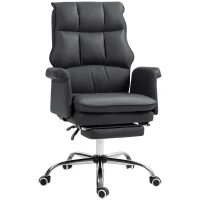 HOMCOM PU Leather Executive Office Chair, Ergonomic and Reclining Office Desk Chair with Footrest, Black(m-1)