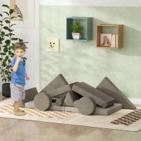 Qaba 12 Pieces Kids Foam Climbing Blocks with Washable Cover for Toddlers, Khaki(m-2)