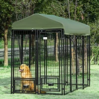PawHut Outdoor Dog Kennel, Lockable Pet Playpen Crate, Welded Wire Steel Fence, Rotating Bowl Holders, Green(m-8)