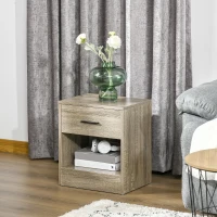 HOMCOM Modern Side Table with Drawer and Storage Shelf, End Table for Living Room, Gray Wood Grain(m-2)