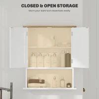 HOMCOM Wall Mounted Bathroom Cabinet, Modern Bathroom Wall Cabinet with 2 Doors and Adjustable Shelf, White(m-6)