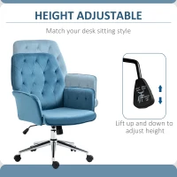 Vinsetto Velvet Home Office Chair, Tufted Height Adjustable Computer Desk Chair with Swivel Wheels and Padded Armrests, Blue(m-4)