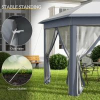 Outsunny 13' x 13' Pop Up Gazebo Hexagonal Canopy Shelter with 6 Zippered Mesh Netting for Patio Backyard Garden Wedding Party(m-6)