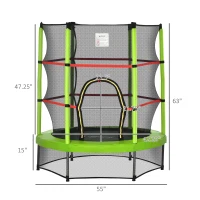 Outsunny Φ5FT Kids Trampoline with Enclosure Net for Age 3 to 6 Years Green(m-3)
