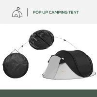 Outsunny Pop Up Tent with Porch and Carry Bag, 3000mm Waterproof, for 2-3 People Camping Hiking, Black(m-4)
