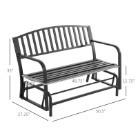Outsunny Outdoor Glider Bench, Glider Bench for Outside Patio with Armrests, Slatted Seat & Backrest, Loveseat with Power Coated Steel Frame, Black(m-3)