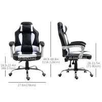 HOMCOM High Back Office Chair, Executive Racing Gaming Chair, Adjustable Recliner with Removable Headrest Pillow for Office, White and Black(m-3)