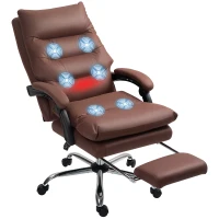 Vinsetto Microfibre Massage Office Chair, Heated Reclining Chair with Footrest, Double-tier Padding, Swivel Wheels, Coffee(m-11)