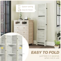 HOMCOM 5 Panel 67" Tall Wood Privacy Screen Room Divider with 3 Shelves and Folding Storage for Bedroom, Distressed White(m-5)