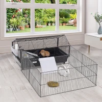 PawHut Metal Small Animal Cage, Rabbit Cage for Guinea Pig Chinchilla Hedgehog Bunny with Removable Wheels and Foldable Detachable Run Fence, 34.6" L x 50.6" W x 22" H(m-8)
