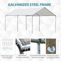 Outsunny 9.6' x 19.5' Carport Heavy Duty Galvanized Car Canopy w/ Included Anchor Kit, 3 Reinforced Steel Cables, White(m-5)