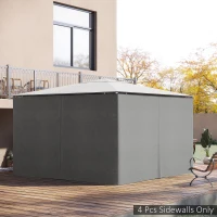 Outsunny Replacement Gazebo Curtains with Zipper, 4-Panel Universal Gazebo Privacy Sidewall for Most 10' x 13' Gazebo Canopy Pavillion, Hooks/C-Rings Included, Grey(m-8)