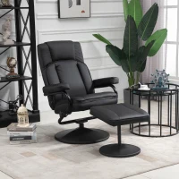 HOMCOM Swivel Recliner, Manual PU Leather Armchair with Ottoman Footrest for Living Room, Office, Bedroom, Black(m-2)