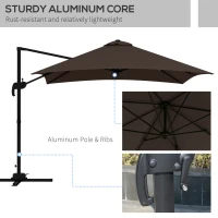 Outsunny 10x10ft Cantilever Umbrella Rotatable Square Market Parasol, 4 Adjustable Angle for Outdoor Backyard Patio Coffee(m-7)