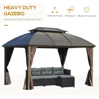 Outsunny 10' x 12' Hardtop Gazebo Canopy with Galvanized Steel Double Roof, Aluminum Frame, Permanent Pavilion Outdoor Gazebo with Netting and Curtains for Patio, Garden, Backyard, Deck, Lawn(m-4)