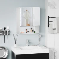 kleankin Bathroom Mirror Cabinet, Wall Mounted Medicine Cabinet with Double Doors and Adjustable Shelf, White(m-8)