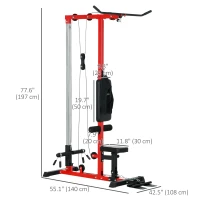 Soozier Lat Pull Down Machine, High / Low Pulley Machine with Adjustable Seat and Flip-Up Footplate, Red(m-3)