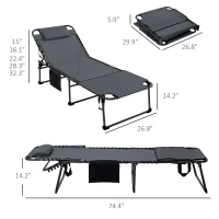 Outsunny 2 Piece Folding Chaise Lounge Pool Chairs with 5-level Reclining Back, Reading Hole, Side Pocket, Gray(m-3)