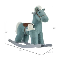 Qaba Kids Plush Ride-On Rocking Horse with Bear Toy, Children Chair with Soft Plush Toy & Fun Realistic Sounds, Blue(m-3)