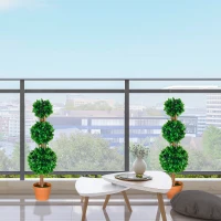 HOMCOM 2 Pack 35.5" Artificial Trees, Boxwood Topiary Ball Trees with Pot for Indoor, Outdoor, Home Office, Living Room, Green(m-8)