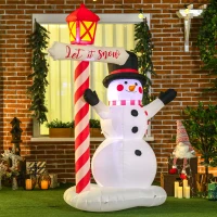 HOMCOM 7ft Christmas Inflatables Outdoor Decorationss Decorations Snowman with Street Light, Blow-Up LED Christmas Decor(m-10)