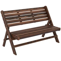 Outsunny 2-Seater Wooden Outdoor Bench, Foldable Garden Bench with Slatted Backrest and Seat, Patio Loveseat, Carbonised Finish(m-2)