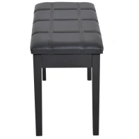 HOMCOM Classic Piano Bench Stool, PU Leather Padded Keyboard Seat with Rubber Wood Legs and Music Storage Compartment, Banded Seat, Black(m-9)
