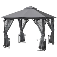 Outsunny 10' x 10' Patio Gazebo, Double Roof Outdoor Gazebo Canopy Shelter with Netting, Steel Corner Frame for Garden, Lawn, Backyard and Deck, Dark Gray(m-8)