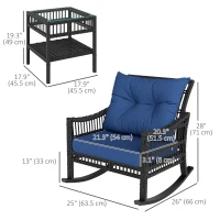 Outsunny 3 Pieces Outdoor PE Rattan Rocker Chair Set, Rocking Chair with Tempered Glass Table Top, 25"x26"x28", Dark Blue(m-3)