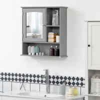 kleankin Wall-Mounted Medicine Cabinet, Bathroom Mirror Cabinet with Doors and Storage Shelves, Grey(m-8)