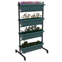 Outsunny 4-Tier Vertical Raised Garden Planter with 4 Boxes, Wheels, Outdoor Plant Stand for Vegetable Flowers, Green(m-11)