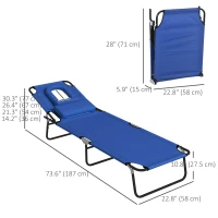 Outsunny 2PCS Adjustable Outdoor Lounge Chair, Garden Folding Chaise Lounge with Face Hole Reclining Tanning Chair Seat, Folding Camping Beach Lounging Bed w/ Head Support Blue(m-3)