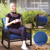 Outsunny 3 Pieces Outdoor PE Rattan Rocker Chair Set, Rocking Chair with Tempered Glass Table Top, 25"x26"x28", Dark Blue(m-6)
